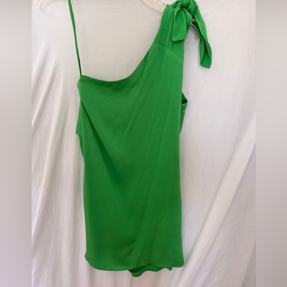 Alice and Olivia Green one shoulder ruched Dress sz XS 100 percent silk - Picture 5 of 5